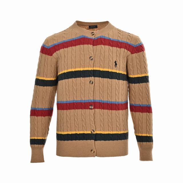 精修实拍 售后无忧 Ralph Lauren 拉夫劳伦 经典女款绞花条纹圆领针织毛衣开衫 秋冬经典撞色绞花毛衣开衫，独家加厚高品质，李圣经同款焦糖麻花开衫，独属