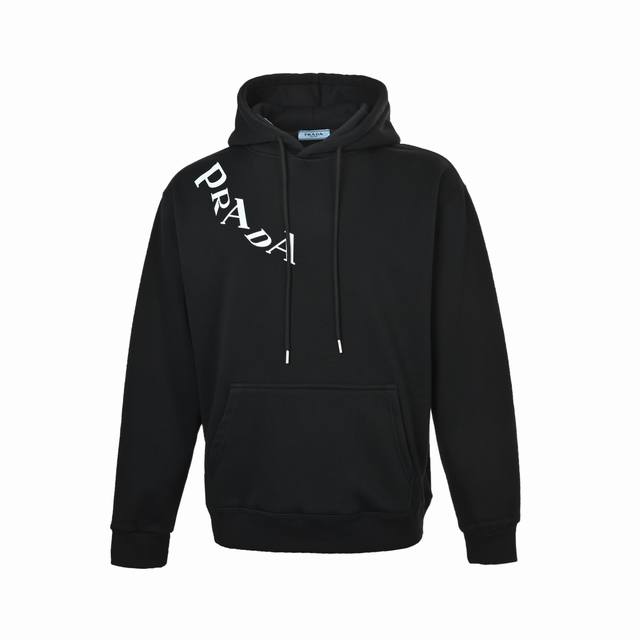 精修实拍 售后无忧 prada 普拉达 字母徽标印花连帽卫衣 480G高级精梳棉面料 专柜领标 代购级白色厚板吊牌 原版吊粒 前后都是立体发泡印花 层次感很强