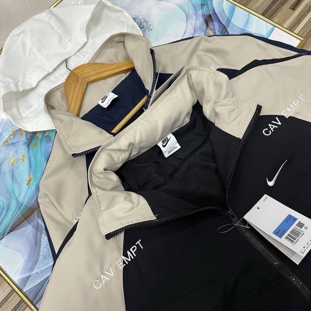 Ce X Nikelab C.E Cav Empt 秋季新款Nike耐克联名情侣款男女同款男士宽松版型拼接外套隐藏式连帽设计复古校服 学院风全身拼接 万针刺绣L