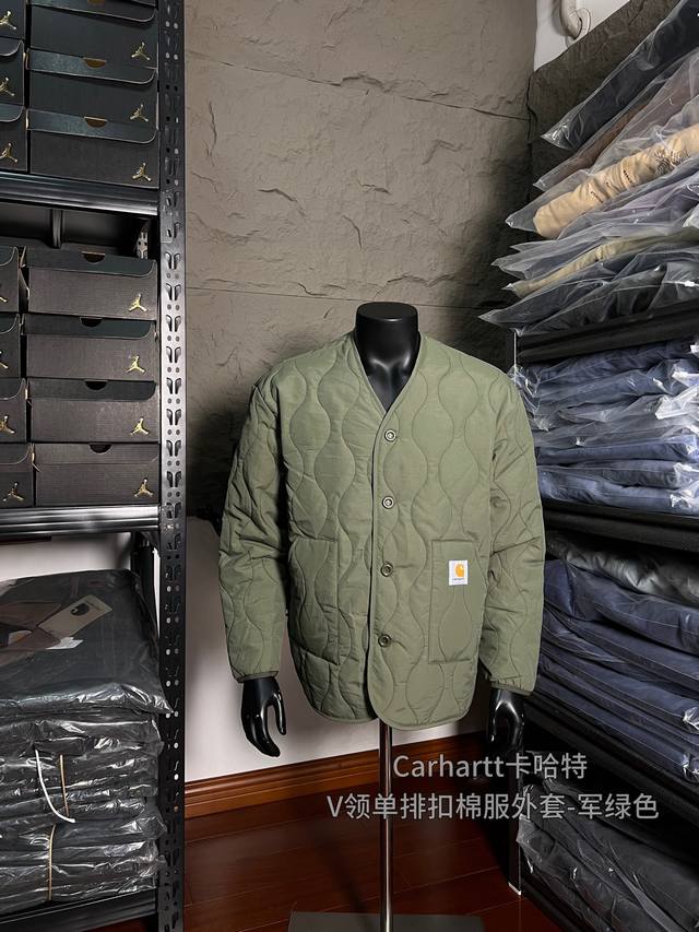 Carhartt卡哈特 V领单排扣棉服外套 原厂订单 工装休闲风 上身超百搭 S-Xl 军绿色