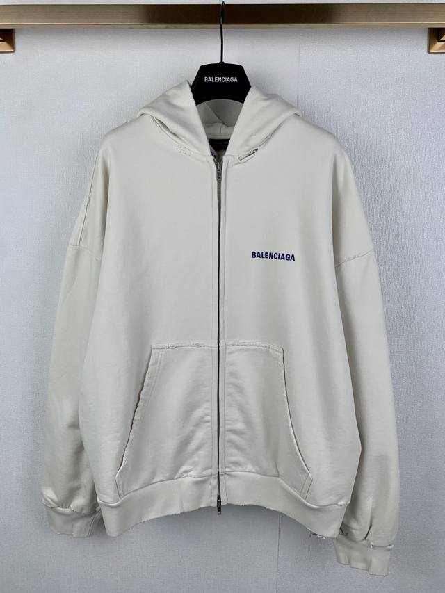 Balenciaga 25Ss字母刺绣连帽拉链长袖卫衣 正品9200购入开发，400克100%精梳棉巴黎毛圈卫衣料，420克1*1潮牌罗纹，洗水磨破，进口刺绣，