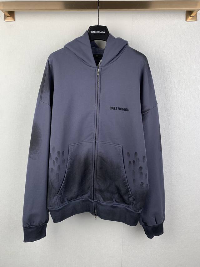 Balenciaga 25Ss连帽字母刺绣手绘长袖卫衣外套 正品11500购入开发，400克100%精梳棉巴黎卫衣料，420克1*1潮牌罗纹，240克100%棉