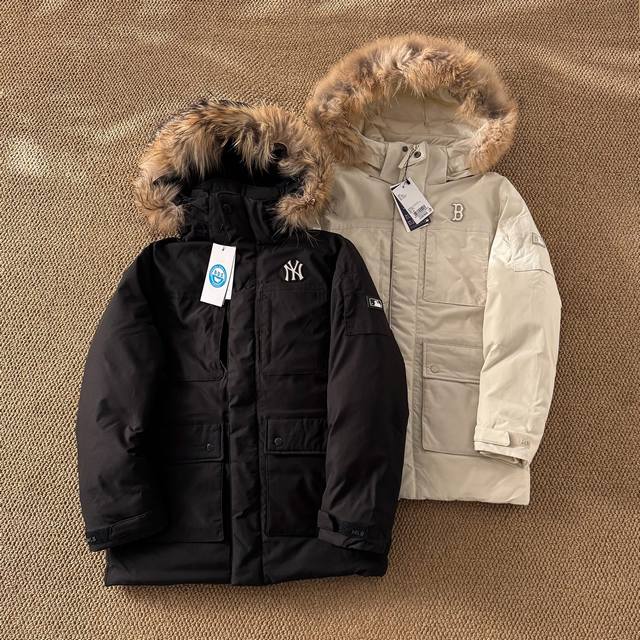 顶级版本 米色Xs-Xxl 黑色Xs-M Mlb羽绒服2025发售男女秋冬款鹅绒保暖貉子毛领派克服连帽厚外套 高品质羽绒服抵御今年这个冷冬神器，超值貉子毛领光一