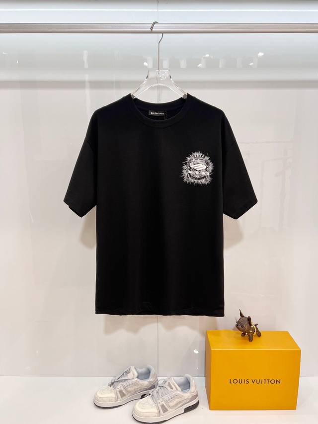 Balenciaga 巴黎世家 高品质320克圆领短袖T恤 品牌经典 素描画麦穗拼接刺绣字母Logo 2026Ss早春官方同步 高版本 高品质 时尚个性 百搭潮