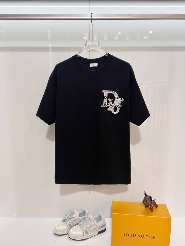 Dior 迪奥 高品质320克圆领短袖T恤 品牌经典 前后小蜜蜂拼色万针刺绣字母Logo 2025Ss官方同步 高版本 高品质 时尚个性 百搭潮流 纯原品质 原