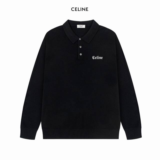 Celine 赛琳Ss最新款休闲polo翻领羊毛款毛衣。 质地细腻 柔软舒适 亲肤又保暖 不易变形，简约的高级感风格，胸口处的Logo非常工艺精致完美！上身效果
