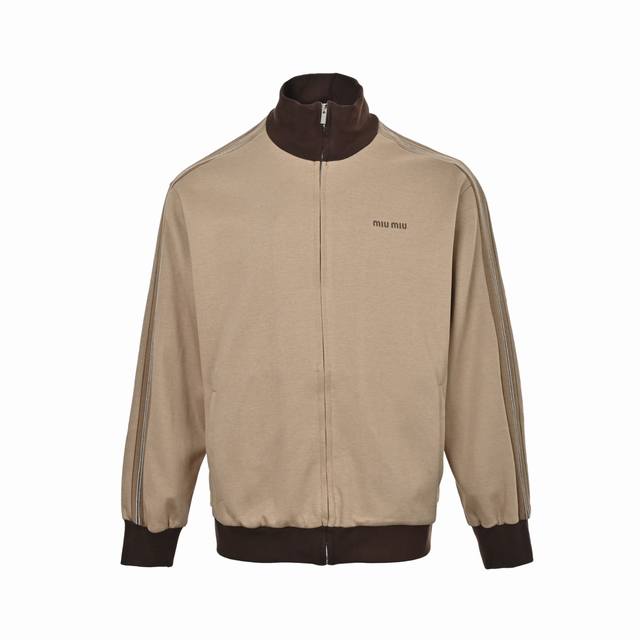 Miu Miu 缪缪 平纹针织拉链运动外套 正品2 0购入开发，，380克斜纹倒钩双面精梳全棉面料，420克潮牌丝光棉扁机罗纹，180克平纹针织里布，面料酵洗，