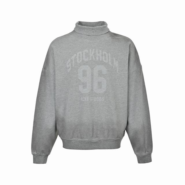 精修实拍 售后无忧 Acne Studios 模糊印花徽标高领卫衣 定制花纱柔绒锦棉，进口机白沫印花，利用进口的专业印花设备， 将一种特殊的白色浆料，通过精确的