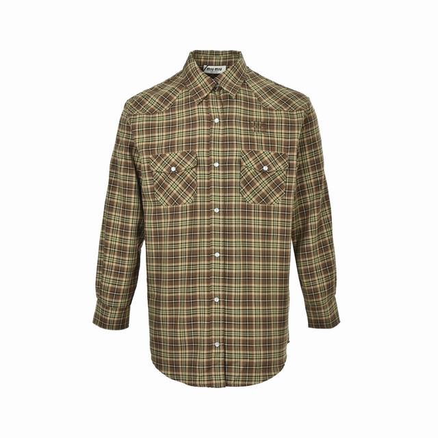 精修实拍 售后无忧 Miu Miu 缪缪 绿格子单排扣长袖衬衫 正品16200购入开发，定制全棉格子面料，定位裁床，进口刺绣，定制1：1四合扣，定制1：1商标，