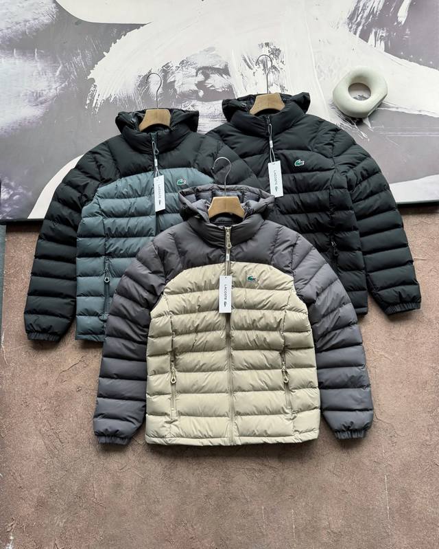 Lacoste法国鳄鱼硅胶Logo加绒加厚羽绒棉服帽子可拆外套 男女同款 加绒加棉 北方冬季可穿 最新原版硅胶Logo，刺绣Logo标为假 定制的面料，具备出色