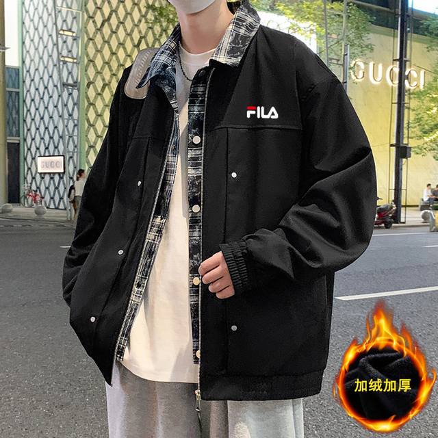 夹棉款 Fila 斐乐海外限定工装加厚假两件夹克棉服，男女同款棉衣，强劲防风，简洁设计，经典印花Logo，透气、抗静电功能，能够应付格子恶劣环境与气候，细节满满