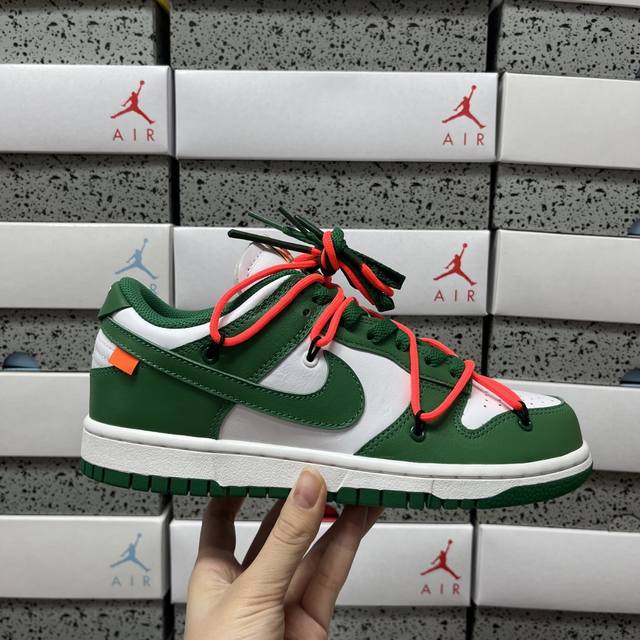 S2# Off-White X Nike Dunk Low Lthr Ow 白绿 板鞋 Ct0856 100 尺码：36-45