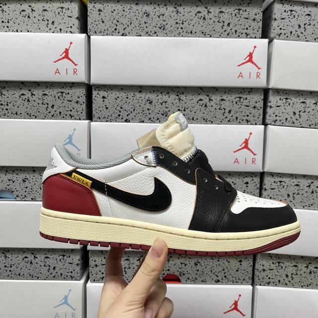 原厂 Union X Air Jordan 低帮黑白红 Aj1低邦 男女同款 乔丹篮球鞋系列 Hq6998-106 国内一线头部知名大厂出品 高端外贸零售专供品
