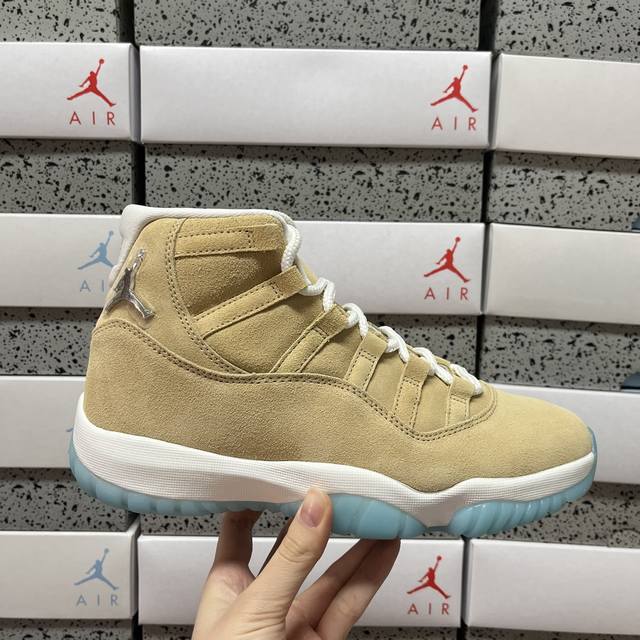 纯原 Air Jordan 11 Retro “H-Town” Aj11 北美限定 时尚舒适 防滑耐磨 高帮 复古篮球鞋 男款 白蓝 卡其麂皮 Io8960-7