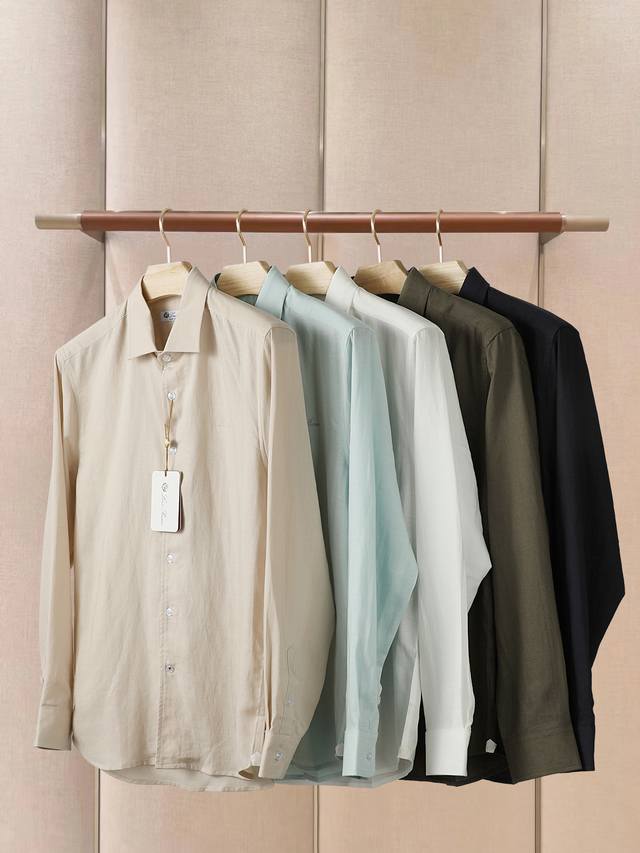 Loro piana Ss25 秋冬新款 码数 M-3Xl 颜色 :卡其色，白色，浅禄，宝蓝色，棕色 春夏新品亚麻质地系列时尚商务休闲百搭男士长袖衬衣，采用优质