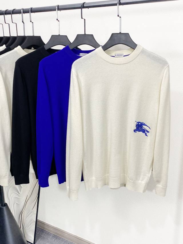 新品 Bur轻奢昂贵羊绒衫！意大利代工厂p出品！巴宝莉Burberry 官网2025秋冬男士轻奢战马刺绣徽标羊绒针织衫 羊毛圆领针织毛衣。意大利客供50%羊毛4
