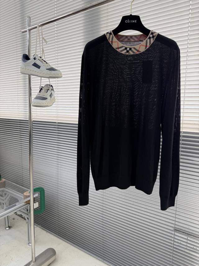 Bbr 领口格纹精纺羊毛毛衣针织衫 尺码:S M L Xl Xxl 肩宽