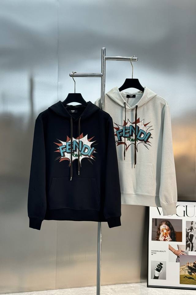 Fendi芬迪25S新款连帽卫衣，男女同款胸前品牌标识字母Fendi搭配爆炸烟花图案+品牌Logo，超有辨识度美式街头风，潮流感满满，喜欢个性穿搭的看过来.颜色