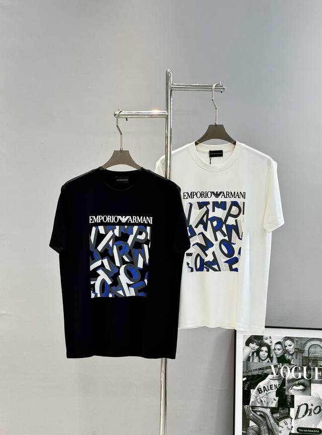 Ea7*阿玛尼*25S男士莫代尔T恤.胸前经典字母图形设计，色彩丰富立体有层次.高温烫画工艺.简单高级！常规版型！干练的款式.定制客供 克莫代尔精梳面料，上乘面