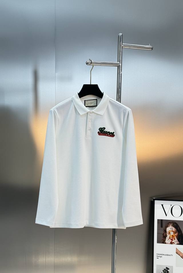 全品相推送～高端Gucci古奇25S新款男士长时袖polo衫.此类型的基础单品是每季必出现的 进口双丝光珠地网眼棉，舒适性与透气性兼备，胸前Gg立体植绒刺绣，红