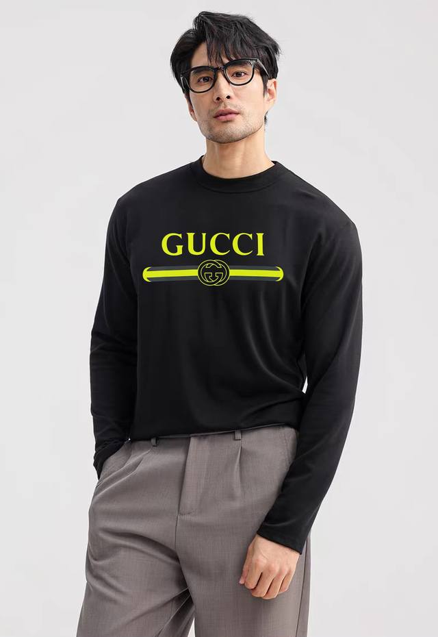 Gucc*古-齐25S新品莫代尔长袖T恤.非常趣味的即视感！！！胸前经典多彩徽标费时费工，撞色烫画工艺.每一件都是难得的高品。优选 G莫代尔面料.舒适柔软.有着