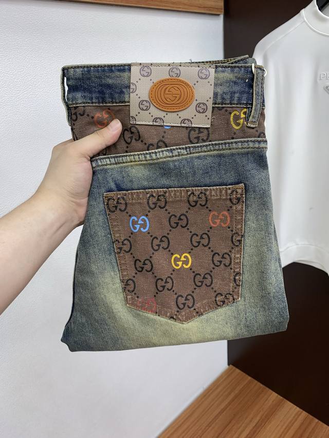 古奇 2026Ss春夏新款修身小直筒牛仔裤 完美洗水工艺 定制顶级五金Logo 独家定制微弹面料 码数29-40