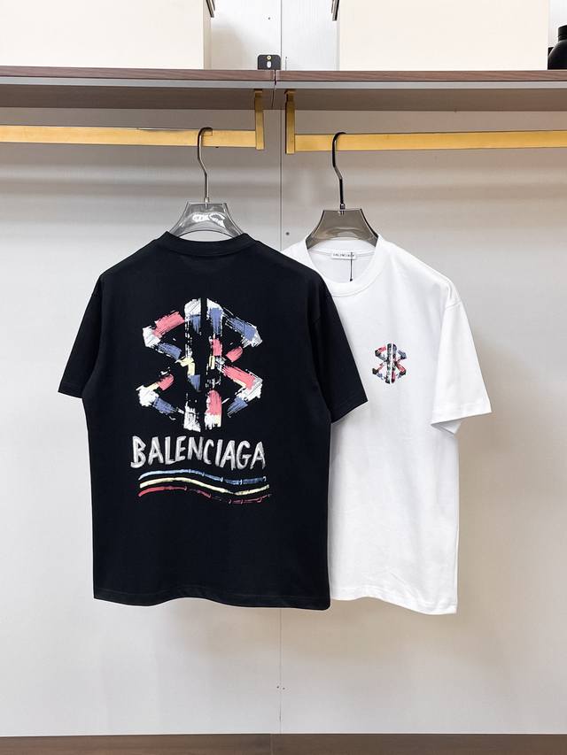 Balenciaga 巴黎世家 26年新款300克双纱纯棉短袖 码数：S-2Xl 颜色：黑 白