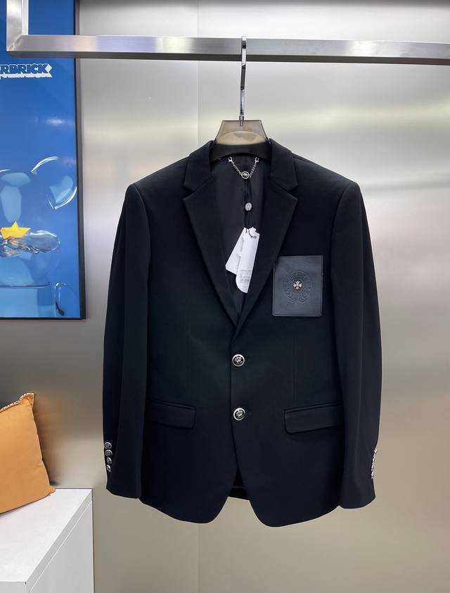 Ch*克罗心*新款休闲西服外套老客户推荐外贸公司订单！3D立体克罗心经典皮口袋.霸气十足！奢华大气.高级感强！进口原版天眼布四面弹布料，笔挺垂感十足，整件衣服车
