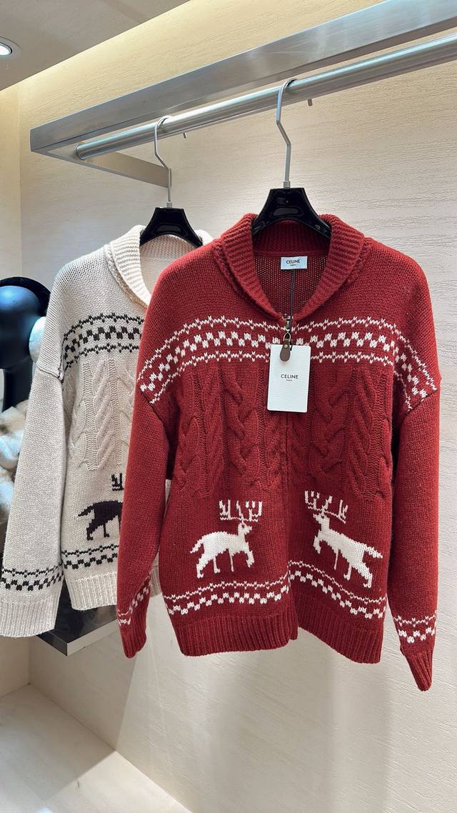 Celine推出-圣诞款双头拉链开衫 绵 羊毛面料手感柔软细腻 码数S M L