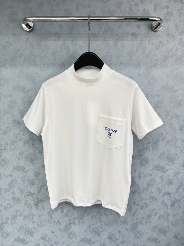 爆款现货 原单品质 Celin*｜25新品半高领口袋印花短袖T恤 精致版型上身巨显瘦！ 定制最新工艺 低调奢华！ 时髦精必备单品解锁所有穿搭！ 认准我家品质！经