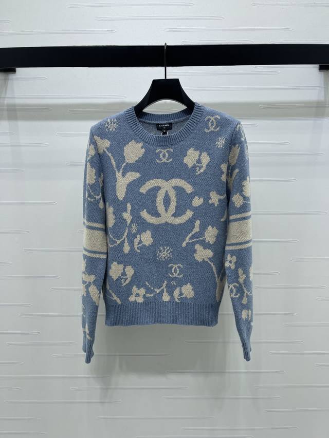 上新原单高端品质 Chane* 2026早春最新系列！双C花朵提花针织长袖毛衣！定制羊毛针织材质 舒适柔软 圆领针织长袖毛衣版型 大身袖臂以花朵植物元素钩花做亮