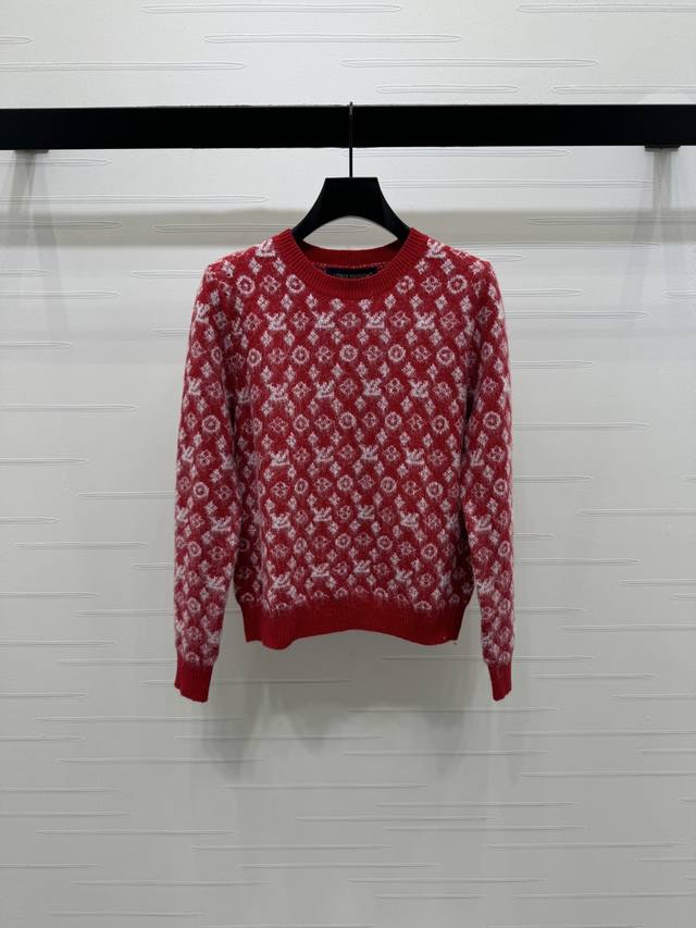 上新原单高端品质Louis Vui*Ton 2025秋冬最新系列！圆领提花针织套头毛衣！定制马海毛羊毛纱线织造 质感细腻 穿搭舒适 圆领针织套头毛衣剪裁 通体四