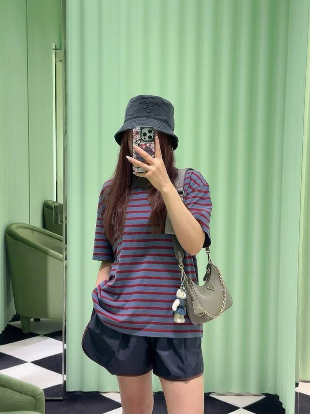 prad* 26Ss早春新品 微标口袋全棉条纹短袖T恤丨独家Yb开发！高版出品！甄选高支全棉针织面料，软而不塌的亲肤质感，自带透气凉感，早春单穿 叠穿都适配；经