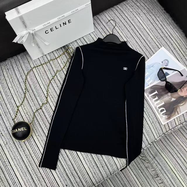 强烈推荐 25年早秋冬系列 Cel*新款撞白色条长袖上衣 刺绣字母Logo点缀 三色Sml