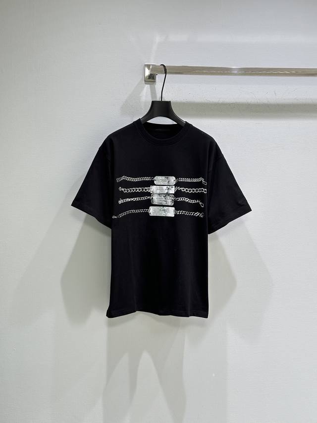 26Ss早春新款上新！金属链条印花，超有高街感！高品质纯棉面料，宽松版型 男女同款。现货供应黑色 白色Sml