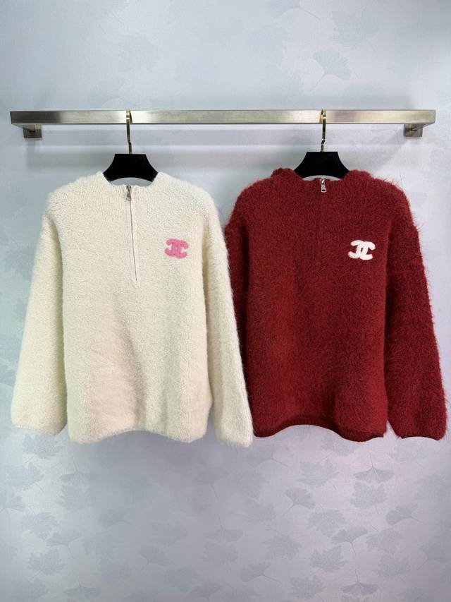 Ch*25秋冬新款连帽毛衣 柔软仿羊羔绒材质 触感超舒服 秋冬穿超暖2色3码Sml T226B.