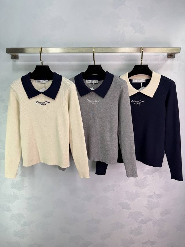 Dio* 2025秋冬新款撞色翻领针织长袖！定制羊毛纱线织造，弹力舒适，质感十足，翻领针织上衣裁剪，领口撞色处理，大身密实针织肌理 弹力舒适修身，增加穿搭美高休