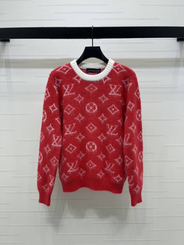 上新原单高端品质Louis Vui*Ton 2026早春最新系列！圆领提花长袖毛衣！定制进口马海毛针织材质 贴肤舒适柔软 质感细腻 圆领长袖毛衣 领口袖口撞色收