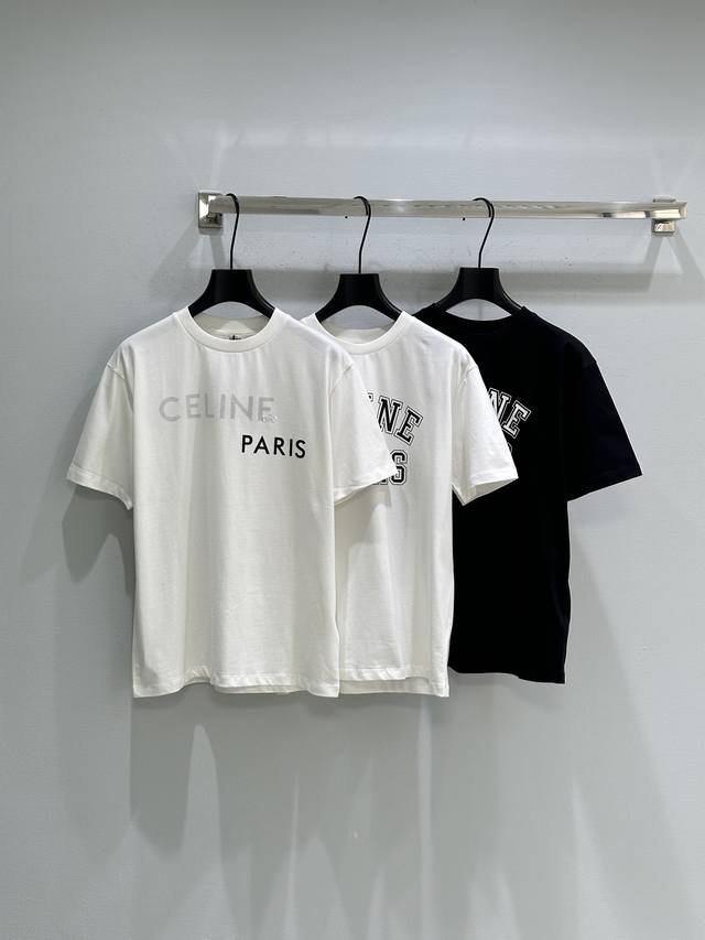 25Ss冬季新款上新！Ce26早春走秀款短袖印花T恤 胸前字母印花+刺绣图案 简约白T可搭配牛仔裤！现货供应白色Sml