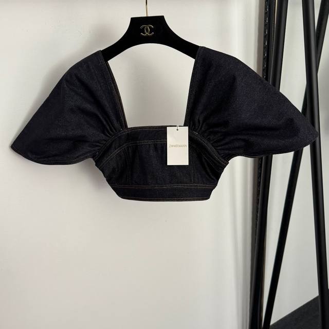 款号20259339 Zimmermann*新款 短款方领牛仔上衣，深蓝色，S-Xl， S码：胸围76，衣长37