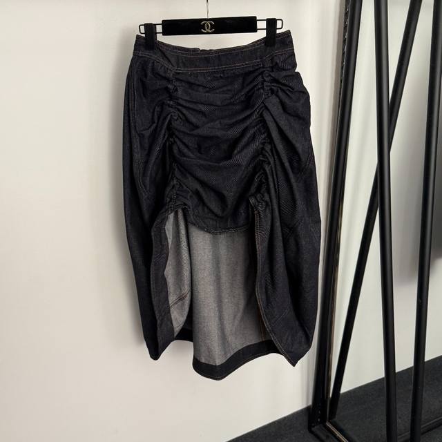 款号20259340 Zimmermann*新款 前短后长皱褶设计拖尾式牛仔半裙，深蓝色，S-Xl， S码：腰围72，裙长40-85