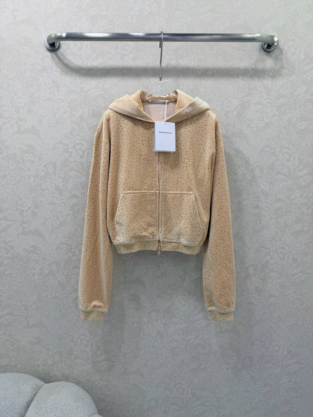 Alexander W*Ng 26新款个性元素丝绒闪钻连帽小外套！系列上新 双开拉链短款收腰设计版型上身超显瘦！定制进口纯棉天鹅绒烫钻工艺闪耀奢华质感超赞！百搭