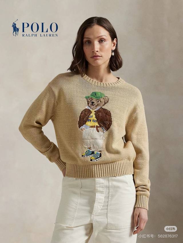 Ralph Laure*拉夫家Rl新款 高端定制羊毛混纺纱线面料、运动风酷帅小熊Rl徽标装饰圆领套头长袖针织衫上衣！ M码：肩宽38，胸围90，袖长60，衣长5