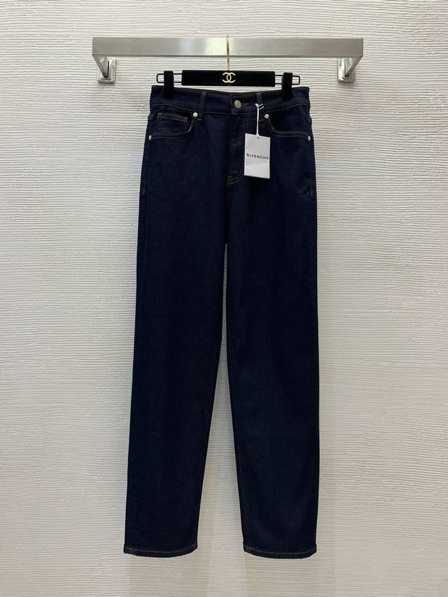 加绒加厚款Givench*纪梵家冬季新款 高端定制原版字母刻Logo五金配件、后背口袋毛巾绒绣花装饰宽松百搭中高腰牛仔裤！深蓝色，36.38.40. 38码：腰