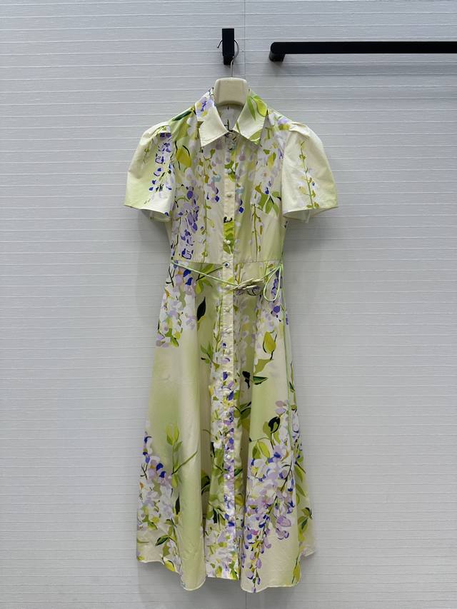 强烈推荐 Leo&Lin26春夏新款 花卉印花衬领连衣裙，褶边泡泡短袖 搭配花朵系带收腰腰带提升腰线，立体剪裁大A伞摆上身不挑人，日常重要场合或者上班通勤都很大