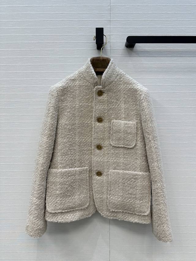 独家首发，高端原单品质 Lp高奢老钱风穿搭！Spagna系列格纹羊毛花呢格纹外套！低调暗纹毛圈面料软糯挺阔有型，经典小立领 修身利落版型剪裁百搭不挑人，通勤休闲