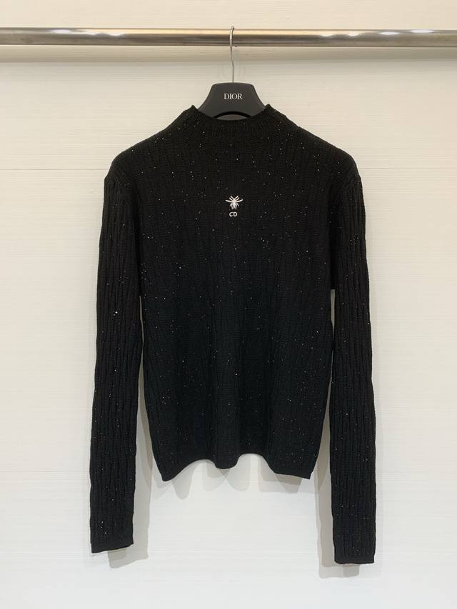 Dior 26春夏新款 刺绣小蜜蜂Logo半高领针织长袖 表面零星亮片设计 近看很高级 两色Sml