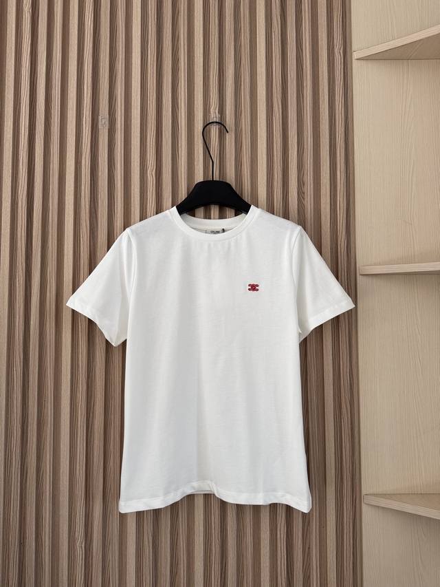 Celine 26春夏新款 Ce凯旋门彩色刺绣百搭休闲短袖T恤，定制210G米兰精梳纱纯棉面料，丝滑细腻柔软有质感，凉薄透气耐穿！常规版型，宽度刚刚好不修身也不