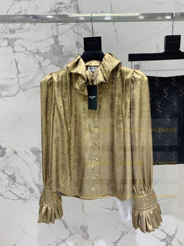 圣家新款衬衣定制烫金面料 减龄领子设计 优雅时尚 又落落大方 定制面料数量有限 独家首发 码数Sml