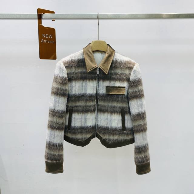 新款经典条纹气质翻领保暖羽绒服外套上衣Sml